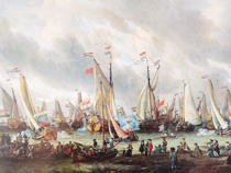 Spiegelgevecht op het IJ Amsterdam, historische zeilschepen
